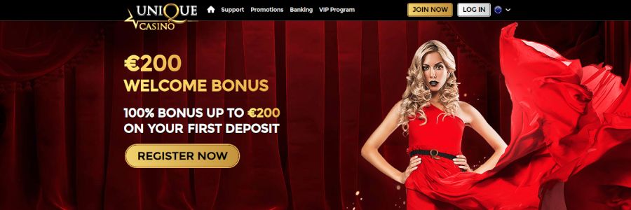 Unique Casino tilbyder en 100% velkomstbonus
